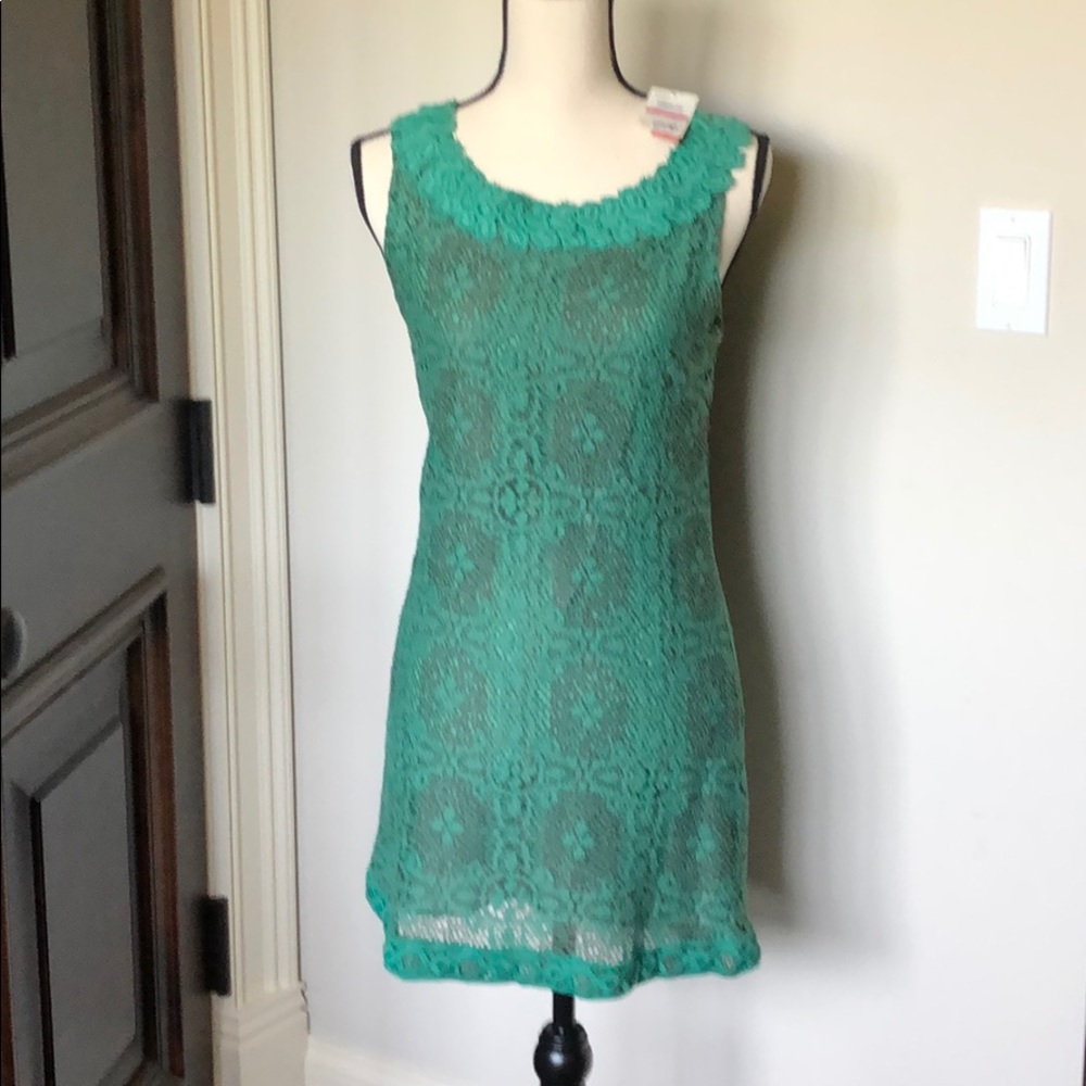 Language Green Lace Sleeveless Mini Dress